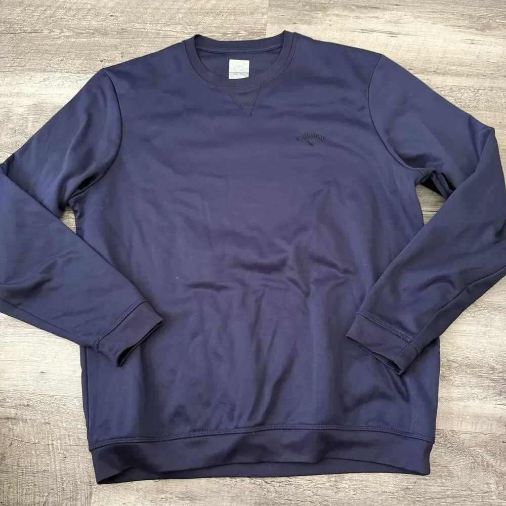 Callaway Fleece Pullover Mens Medium Blue Lightweight Sweatshirt Crew Neck